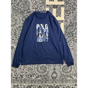 Mens Polo Ralph Lauren Logo Long Sleeve Crewneck Cotton T-shirt Navy blue  XL